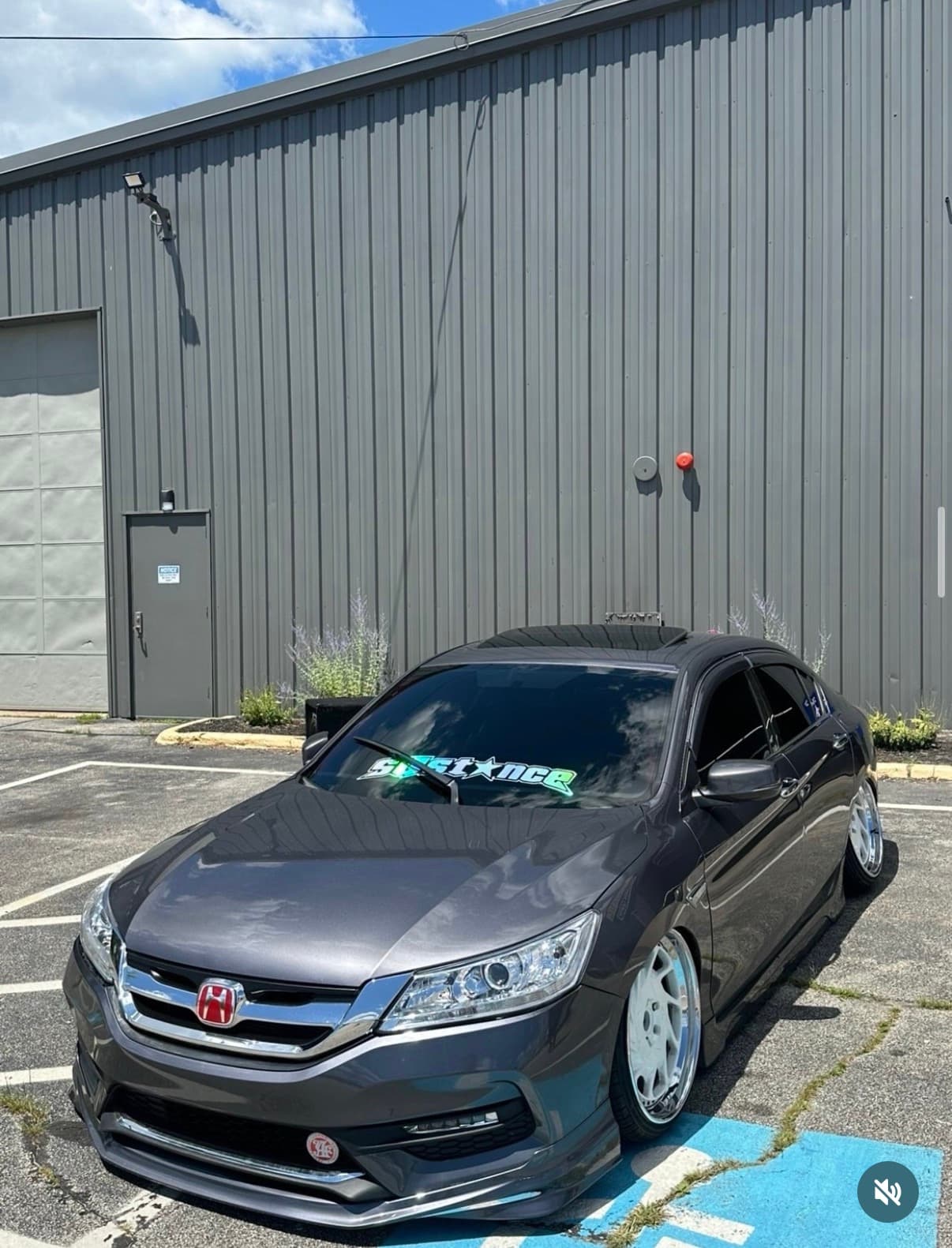 Gray Honda Accord with a custom windshield banner decal